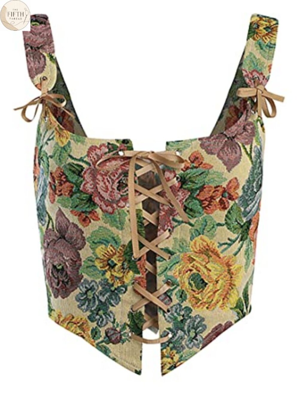 Women's Lace Up Corset Bustier Top Vintage Floral Grommet Tie Front